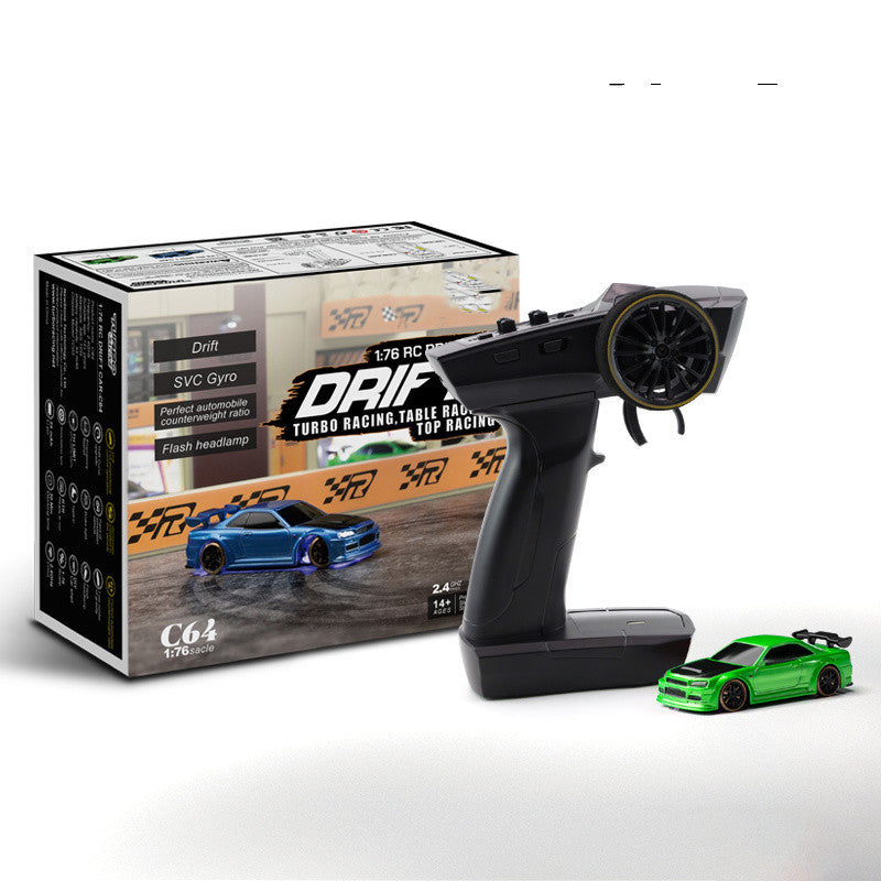 Kids & Adults Mini 2.4GHz 1:76 Scale RC Drift Car - Gyro Stabilized, Remote Control, 2 Bodies (Turbo Racing C64)