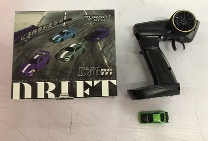 Kids & Adults Mini 2.4GHz 1:76 Scale RC Drift Car - Gyro Stabilized, Remote Control, 2 Bodies (Turbo Racing C64)